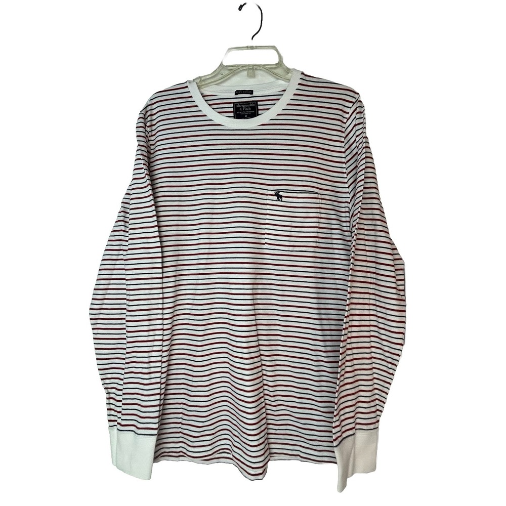 Abercrombie Retro Shirt Mens Medium Red White Blue Striped Long Sleeve T-shirt